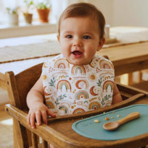 Earthy Boho Rainbow and Botanical Nursery Baby Bib