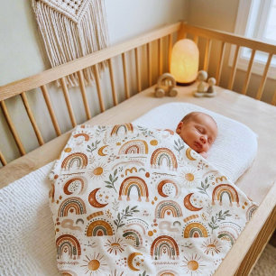 Earthy Boho Rainbow Neutral Nursery Baby Blanket