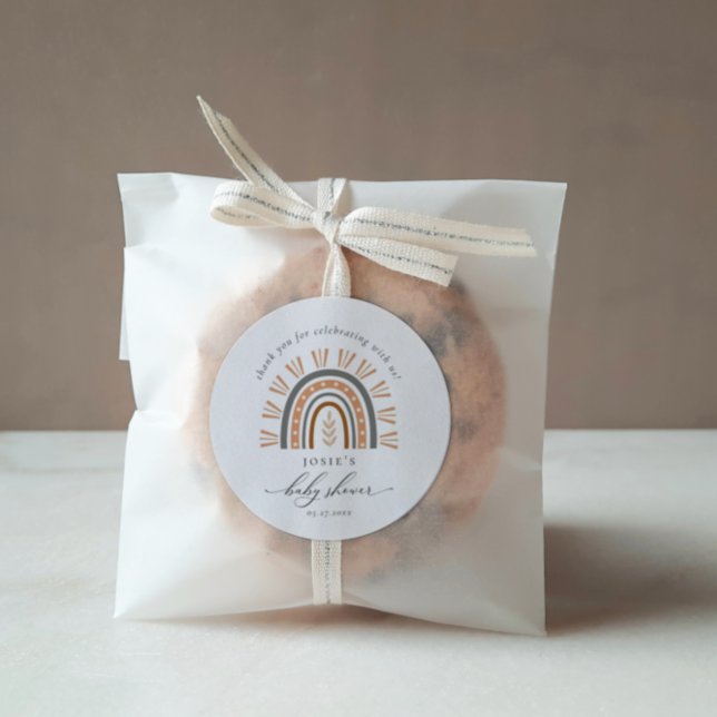 Earthy Boho Rainbow Thank You Baby Shower  Classic Classic Round Sticker (Creator Uploaded)