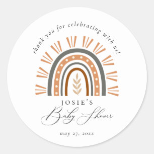 Earthy Boho Rainbow Thank You Baby Shower  Classic Round Sticker