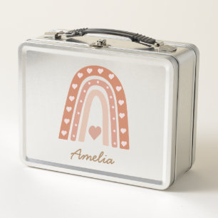 Earthy Boho Rainbow with hearts Personalized Metal Lunch Box