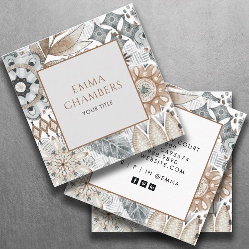 Earthy Boho Shapes Square Business Card