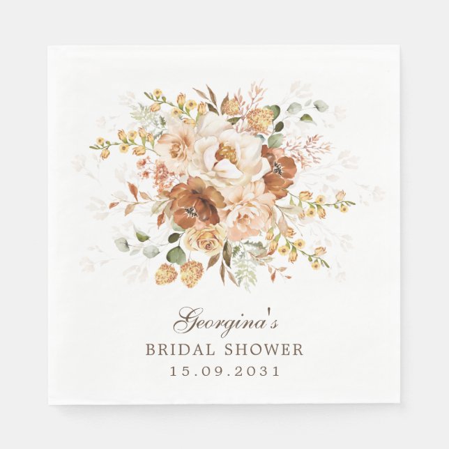 Earthy Boho Terracotta Burnt Orange Floral Garden Napkins (Front)