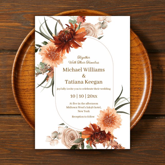 Earthy Boho Terracotta & Clay Fall Floral Wedding  Invitation (Creator Uploaded)
