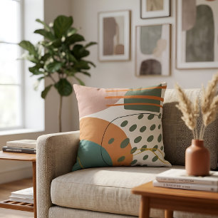 Earthy Boho Terracotta Teal Modern Abstract Art Throw Pillow