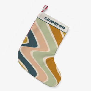 Earthy Boho Wavy Lines Retro Pastels Personalized Small Christmas Stocking