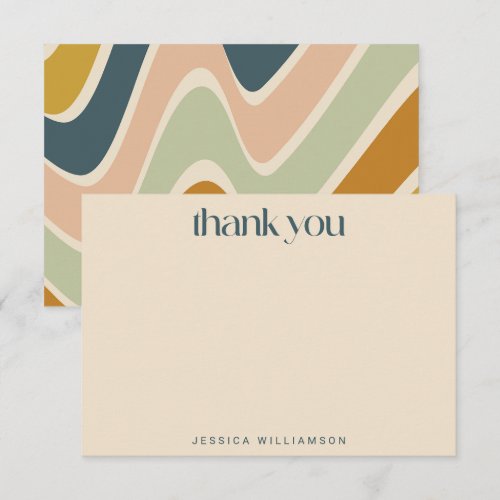 Earthy Boho Wavy Lines Teal Custom Bridal Shower Thank You Card