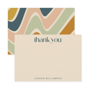 Earthy Boho Wavy Lines Teal Custom Bridal Shower Thank You Card