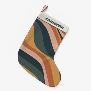 Earthy Boho Wavy Lines Terracotta Personalized Small Christmas Stocking