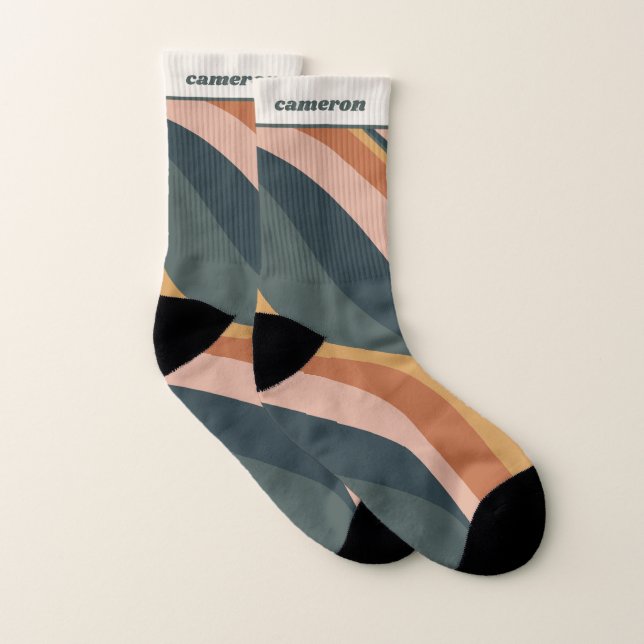 Earthy Boho Wavy Lines Terracotta Personalized  Socks (Pair)