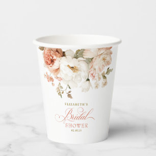 Earthy Botanical Dusty Rose Floral Bridal Shower Paper Cups