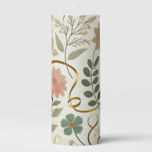 Earthy Botanical Soft Floral Pillar Candle
