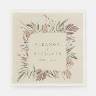 Earthy Botanical Watercolor Personalized Wedding Napkins