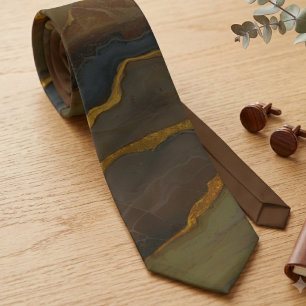 Earthy Brown and Gold Abstract Marble Neck Tie