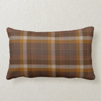Earthy Brown and Gold Plaid Lumbar Throw Pillow