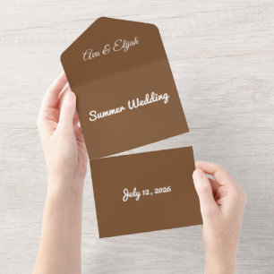 Earthy Brown Background – Minimalist Solid Color All In One Invitation