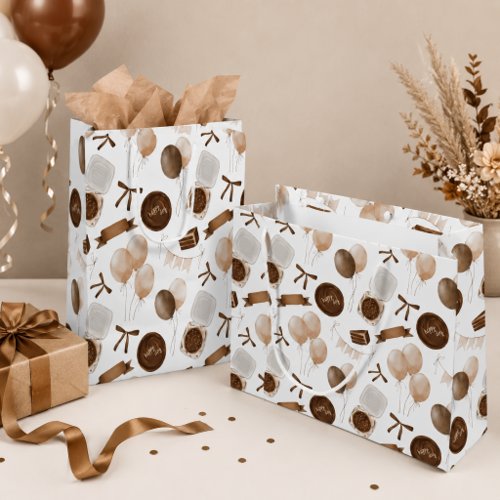Earthy Brown Balloon & Bento Cake Birthday Large Gift Bag