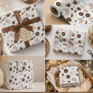 Earthy Brown Balloon & Bento Cake Birthday Wrapping Paper Sheets