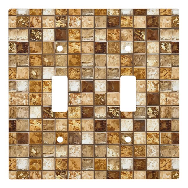 Earthy Brown Beige Square Mosaic Tile Pattern Flow Light Switch Cover (Front)
