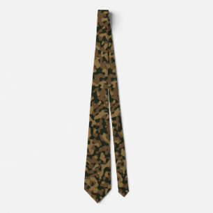 Earthy Brown, Black Camouflage Camo Pattern Neck Tie