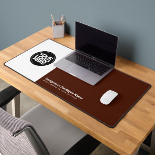 Earthy Brown Custom Business Logo Name, Slogan Desk Mat
