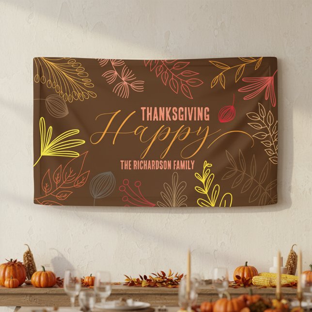 Earthy Brown Fall Foliage Thanksgiving Party Banner (Creator Uploaded)