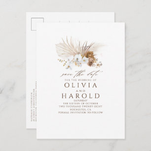 Earthy Brown Floral Boho Exotic Save The Date Announcement Postcard