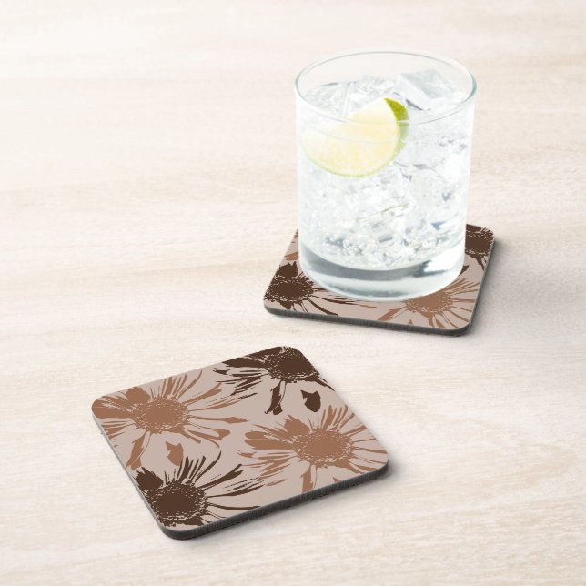 Earthy Brown Gerbera Flowers Beverage Coaster (Right Side)