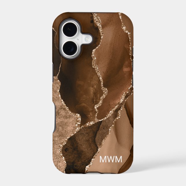 Earthy Brown Gold Veins Agate Monogram Case-Mate iPhone Case (Back)