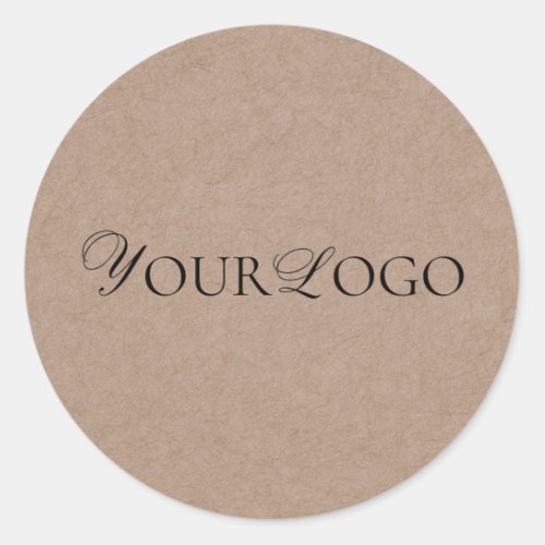 Earthy Brown Kraft  Custom Long Business Logo Classic Round Sticker