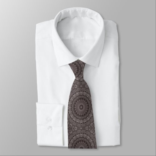 Earthy Brown Mandala Medallion Design Neck Tie