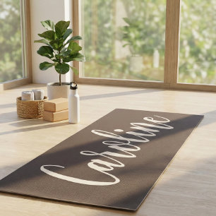 Earthy Brown Minimalist Calligraphy Personalized Yoga Mat