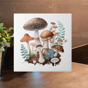 Earthy Brown Neutral Woodland Mushroom Cottagecore Ceramic Tile