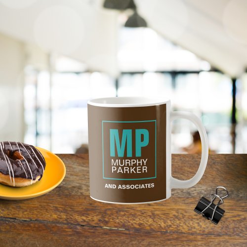 Earthy Brown Teal White Business Monogram Logo Coffee Mug