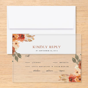 Earthy Burnt Orange Floral Terracotta Wedding Acrylic Rsvp Card