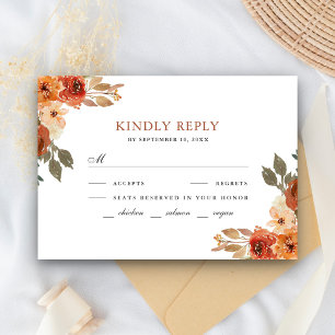 Earthy Burnt Orange Floral Terracotta Wedding RSVP Card