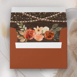 Earthy Burnt Orange Floral Wood Terracotta Wedding Envelope