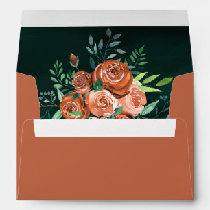Earthy Burnt Orange Rose Terracotta Floral Emerald Envelope