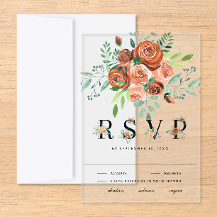 Earthy Burnt Orange Rose Terracotta Floral Wedding Acrylic Rsvp Card