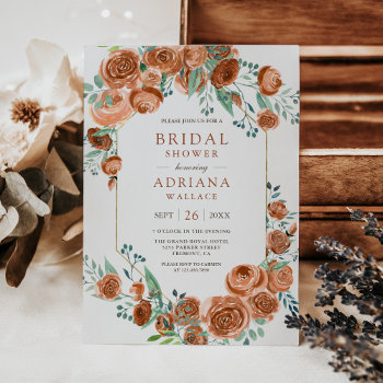 Earthy Burnt Orange Roses Floral Bridal Shower Invitation by ShabzDesigns at Zazzle