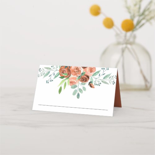 Earthy Burnt Orange Roses Floral Wedding Place Card