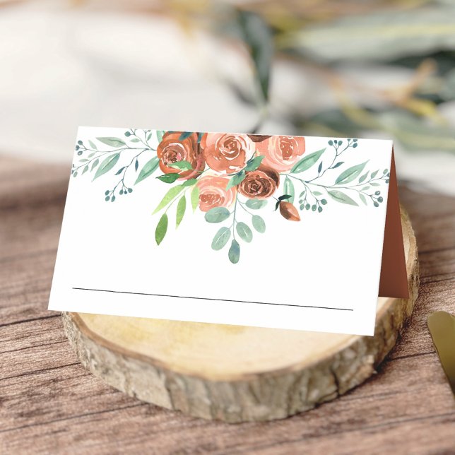 Earthy Burnt Orange Roses Floral Wedding Place Card (Creator Uploaded)