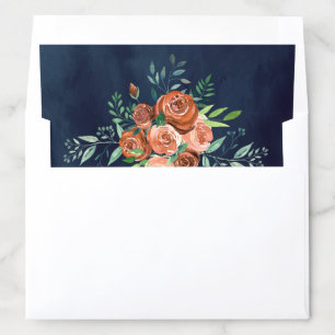 Earthy Burnt Orange Roses Terracotta Floral Navy Envelope Liner