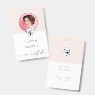 Earthy Champagne Pink Elegant Photo Nail Stylist Badge