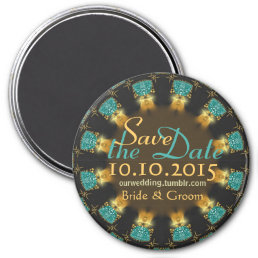Earthy choc + teal cirlce Save the Date Magnet