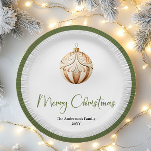 Earthy Christmas Bauble Family Name Holiday   Paper Plates