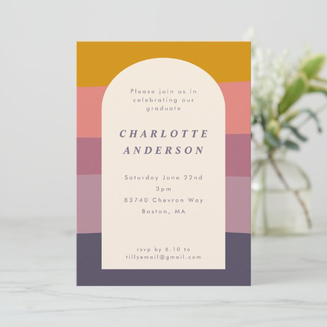Earthy Color Block Shapes Purple Graduation Party Invitation (Standing Front)