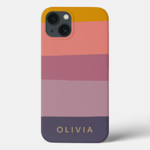 Earthy Color Block Shapes Purple Personalized Name iPhone 13 Case