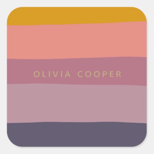 Earthy Color Block Shapes Purple Personalized Square Sticker