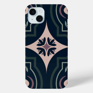 earthy colored floral geometric tiles iPhone 15 plus case